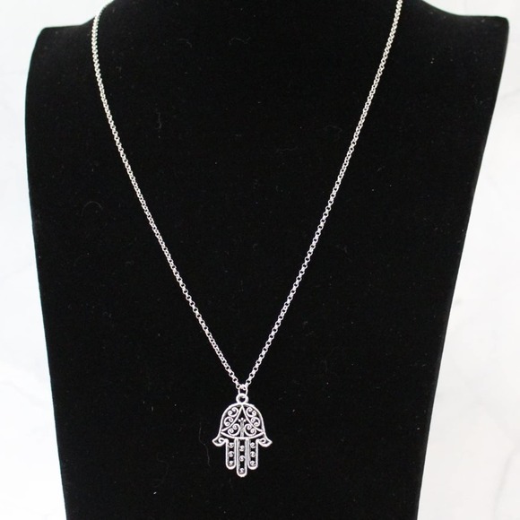 New Fashion Silver Tone Fatima Hand Necklace N87 - Picture 4 of 4